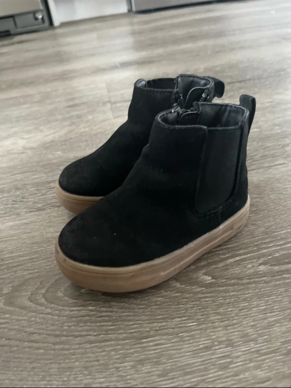 GAP Kids Black Suede Chelsea Boots with Brown Sole